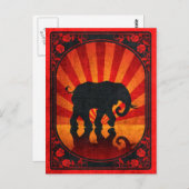 Carte Postale Poster vintage Rouge Elephant Silhouette (Devant / Derrière)