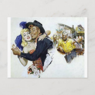 Carte Postale Poster vintage Salon Girl Cowboy Bar Dance Amusant