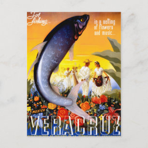 Carte Postale Poster Vintage voyage de Veracruz Mexique restauré