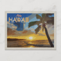 Poster Vintage voyage Hawaii Palm Trees coucher de