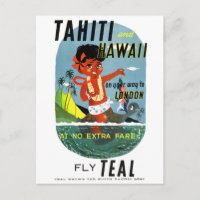 Poster Vintage voyage Tahiti Hawaii restauré
