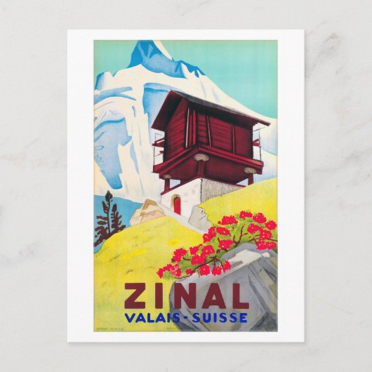 Carte Postale Poster vintage Zinal Suisse restauré (Devant)