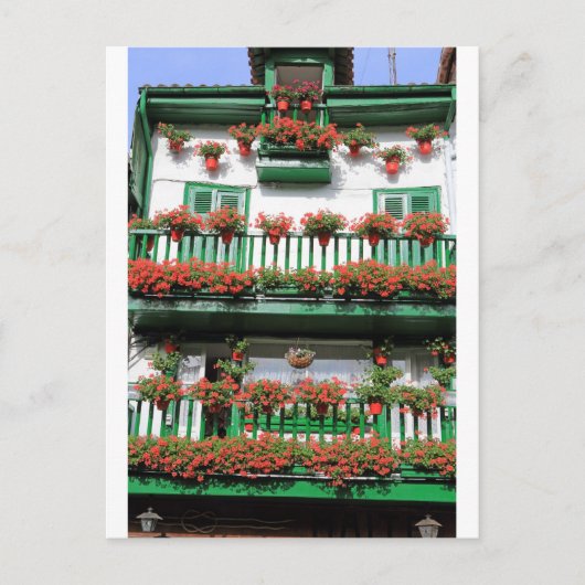 Carte Postale Pot à fleurs rouge plante pittoresque balcon espag (Devant)