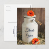 Carte Postale Pot à lait blanc rustique avec fleurs Merci (Devant / Derrière)