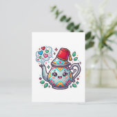 Carte Postale Pot à thé Kawaii Mint marocain Autocollant (Debout devant)
