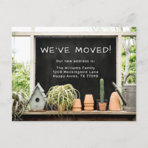 Carte Postale Pot de grange rustique Nous avons déménagé