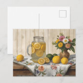 Carte Postale Pot de limonade de style campagnard, citrons frais (Devant / Derrière)