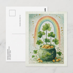 Carte Postale Pot de l'Or Vintage et Arc-en-Ciel