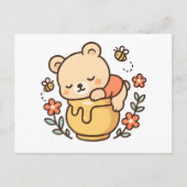 Carte Postale Pot de miel avec un ours mignon endormi Design Kaw (Devant)