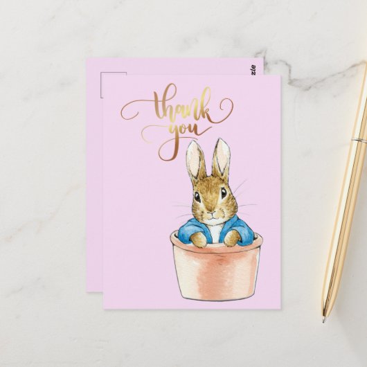 Carte Postale Pot de plante de lapin classique Merci (Devant/Arrière en situation)