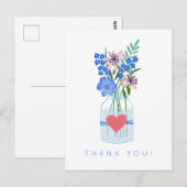 Carte Postale Pot Mason en fleurs rustique Cœur d'amour Merci (Devant / Derrière)