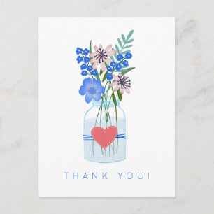 Carte Postale Pot Mason en fleurs rustique Cœur d'amour Merci