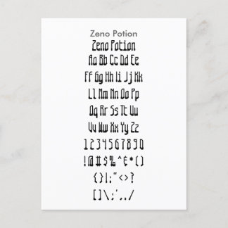 Carte Postale Potion Zeno - Feuille d'échantillonnage de police