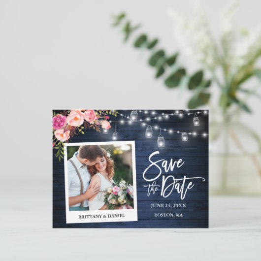 Carte Postale Pots de fleurs en bois bleu Instantané pour Enregi (Debout devant)