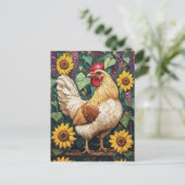 Carte Postale Poulet aux fleurs Peinture à l'huile (Debout devant)