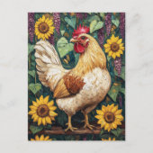 Carte Postale Poulet aux fleurs Peinture à l'huile (Devant)