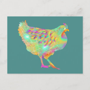 Carte Postale Poulet Coloré Cute Quirky Funny Farm Hen Art