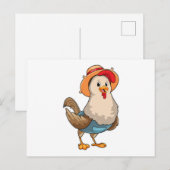 Carte Postale Poulet comme fermier avec chapeau (Devant / Derrière)
