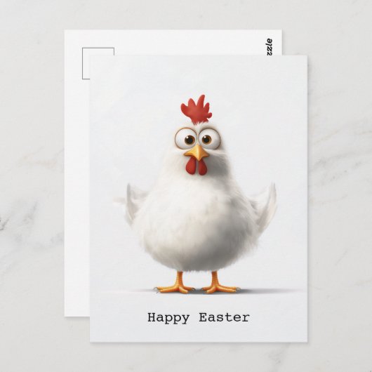 Carte Postale Poulet de caricature adorable avec Plumes blanches (Devant / Derrière)