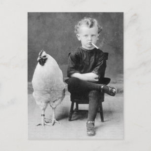 Carte Postale Poulet Drôle Avec Fumer Enfant Photo Vintage