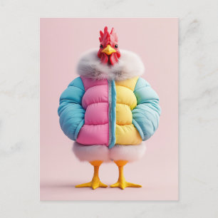 Carte Postale Poulet élégant dans une veste matelassée d'hiver c