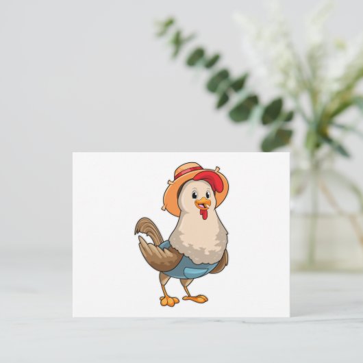 Carte Postale Poulet en fermier avec Casquette (Debout devant)