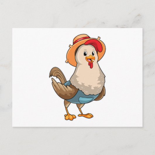 Carte Postale Poulet en fermier avec Casquette (Devant)