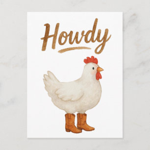 Carte Postale Poulet Howdy en bottes de cowboy