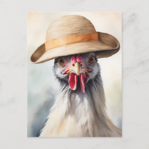 Carte Postale Poulet mignon Avec Casquette Soleil