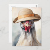 Carte Postale Poulet mignon Avec Casquette Soleil (Devant / Derrière)