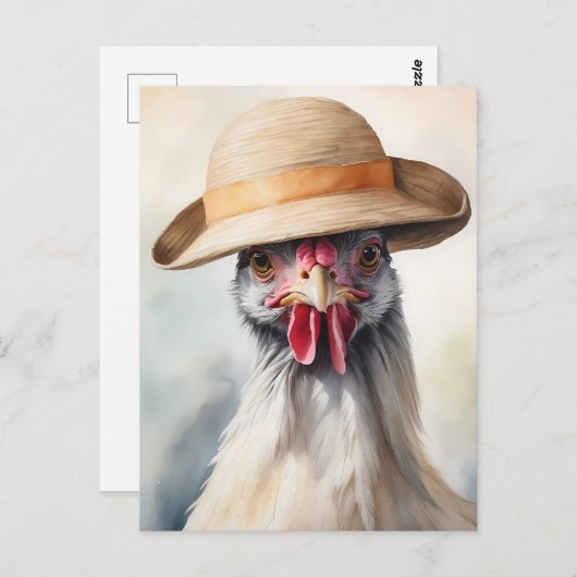 Carte Postale Poulet mignon Avec Casquette Soleil (Devant / Derrière)