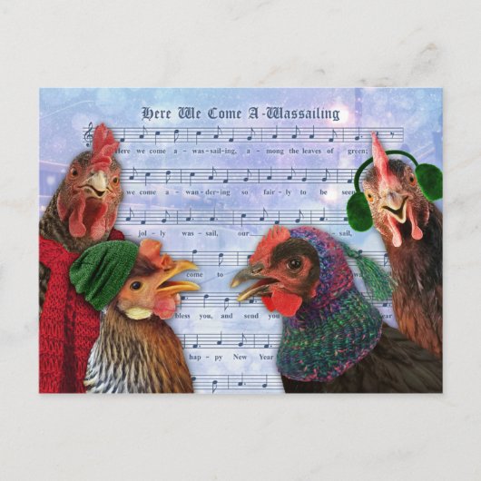 Carte Postale Poulets chantent des chants de Noël (Devant)