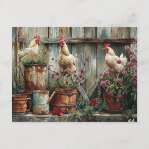 Carte Postale Poulets Eau Rustique Peut Ajuster Les Fleurs De Bo
