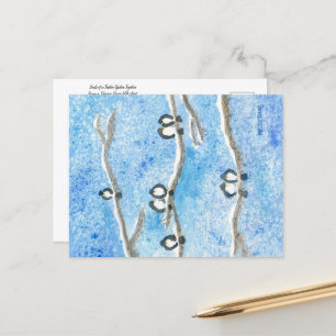 Carte Postale Poulets sur les branches d'arbres en neige hiverna