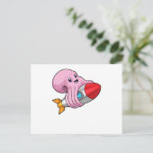 Carte Postale Poulpe avec fusée (Debout devant)