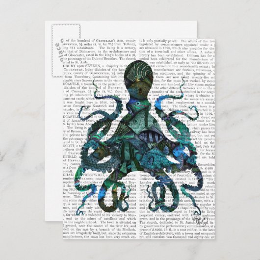 Carte Postale Poulpe bleu de poisson (Devant / Derrière)