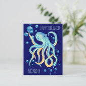 Carte Postale Poulpe bleu en haute mer pour anniversaire Navy (Debout devant)