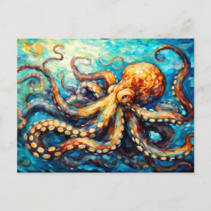 Carte Postale Poulpe dans une peinture à l'huile d'océan tourbil