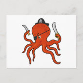 Carte Postale Poulpe en Pirate avec Épée & Couteau (Devant)