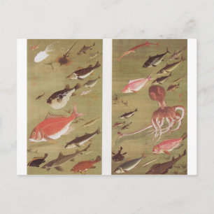 Carte Postale Poulpe et poisson par Ito Jakuchu
