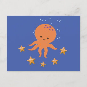 Carte Postale Poulpe Étoile de Mer Dessin Animé Mignon