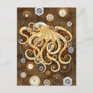 Carte Postale Poulpe Machine de Style Rétro Surréaliste Steampun