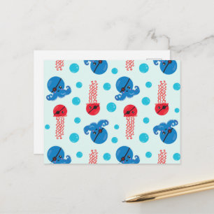 Carte Postale Poulpe pirate, méduse pirate, animaux marins