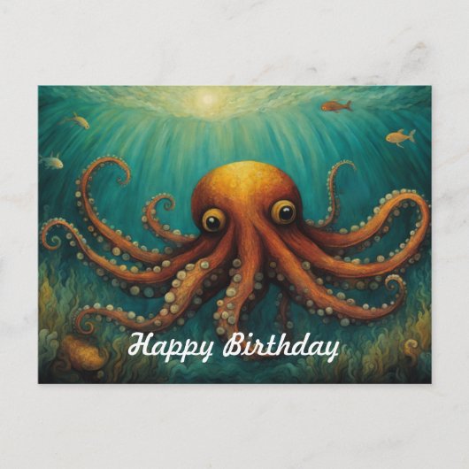 Carte Postale Poulpe sous la mer Joyeux Anniversaire (Devant)