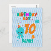 Carte Postale Poulpe Sous l'eau Océan Mer Anniversaire Garçon Fê (Devant / Derrière)
