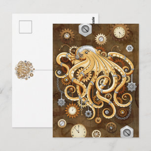 Carte Postale Poulpe Steampunk Rétro Fantastique Mécanique