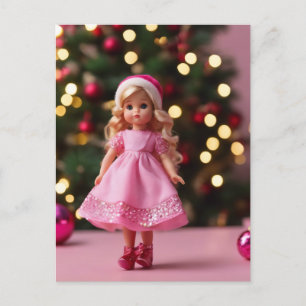 Carte Postale Poupée blonde mignonne à Noël rose