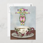 Carte Postale Poupée clown Pierrot Jumer dans une tasse de thé (Devant / Derrière)