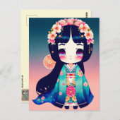 Carte Postale Poupée Cute Kokeshi, poste (Devant / Derrière)