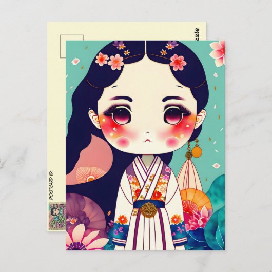 Carte Postale Poupée Cute Kokeshi, poste (Devant / Derrière)